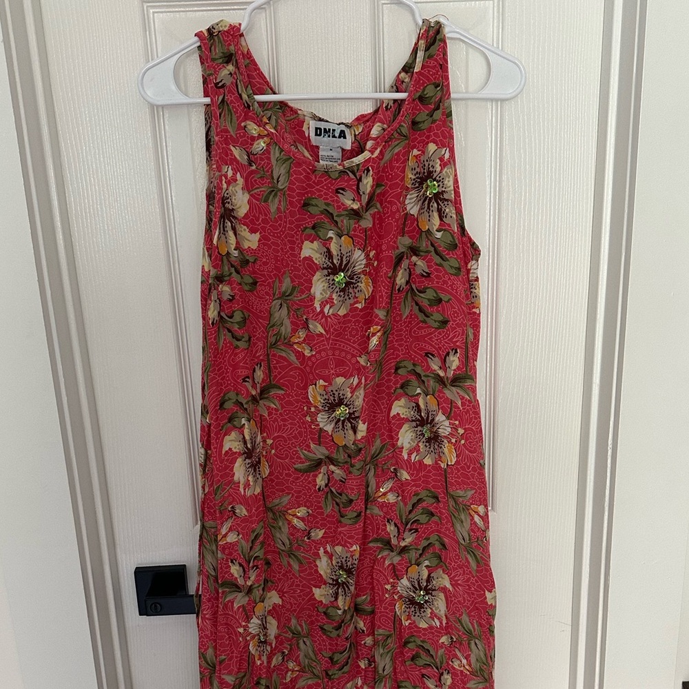 DNLA Floral Red Sleeveless Dress